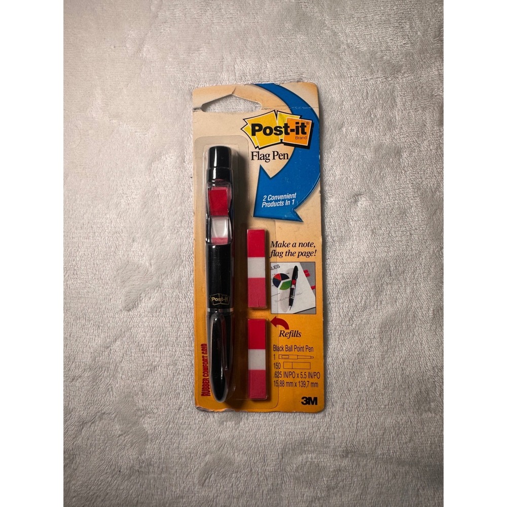 Vintage 2004 Post-it Flag Pen 3M Black Ballpoint Pen with Red Flag Refills NIP